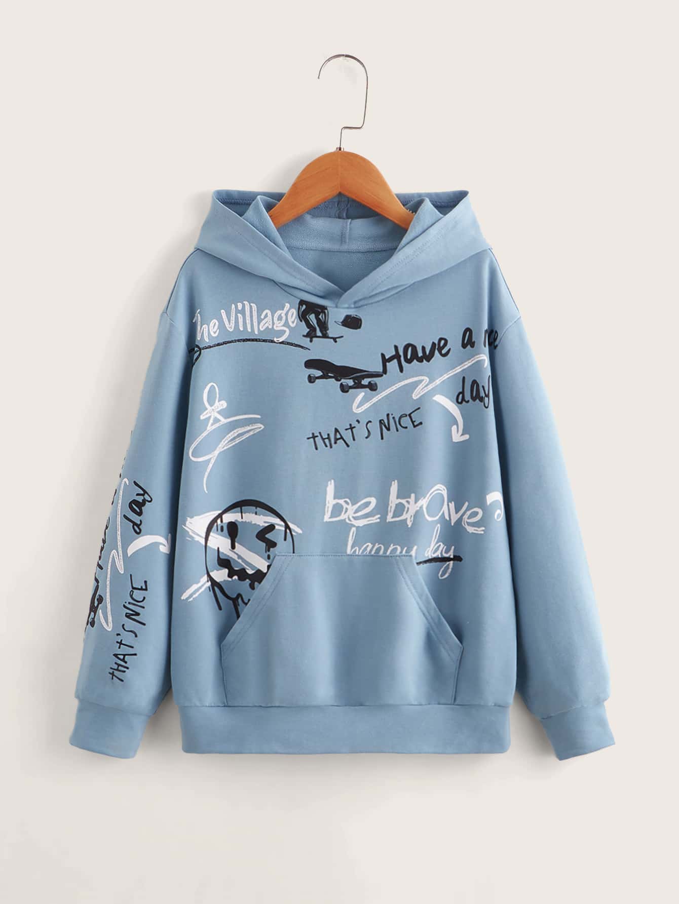 SHEIN 男孩卡通和標語圖案連帽衫