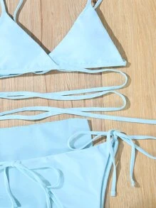 3 gói Bikini quấn trơn & Váy đi biển mùa hè - Màu xanh nhạt - Xem 4