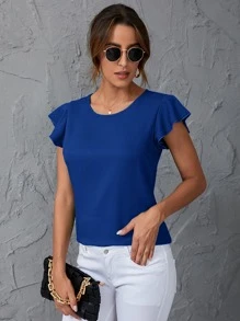 SHEIN Clasi Blusa de manga mariposa de espalda con abertura de ojo - azul real - Ver 1