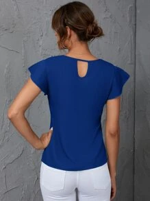 SHEIN Clasi Blusa de manga mariposa de espalda con abertura de ojo - azul real - Ver 2