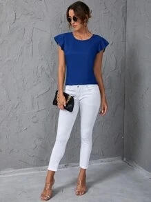 SHEIN Clasi Blusa de manga mariposa de espalda con abertura de ojo - azul real - Ver 5