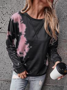 SHEIN LUNE Tie Dye Round Neck Sweatshirt - Multicolor - View 1