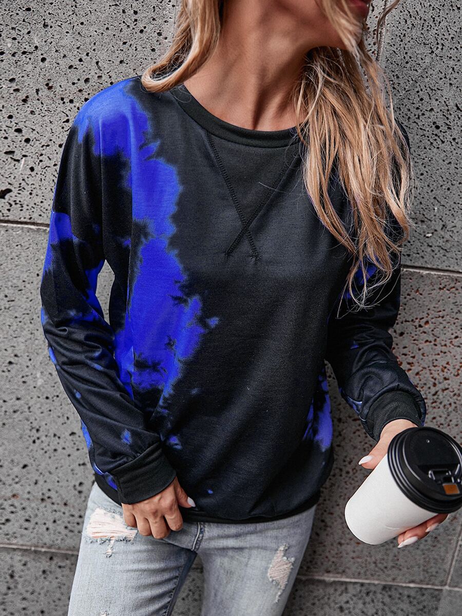 SHEIN LUNE Tie Dye Round Neck Sweatshirt - Multicolor - View 1