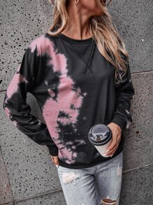 SHEIN LUNE Tie Dye Round Neck Sweatshirt - Multicolor - View 3