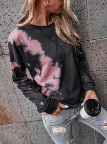 SHEIN LUNE Tie Dye Round Neck Sweatshirt - Multicolor - View 4