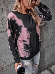 SHEIN LUNE Tie Dye Round Neck Sweatshirt - Multicolor - View 5