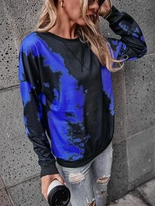 SHEIN LUNE Tie Dye Round Neck Sweatshirt - Multicolor - View 4
