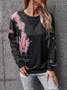 SHEIN LUNE Tie Dye Round Neck Sweatshirt - Multicolor - View 6