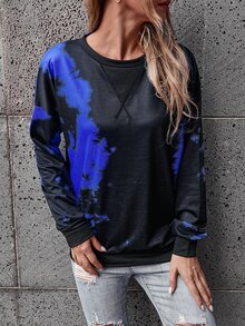 SHEIN LUNE Tie Dye Round Neck Sweatshirt - Multicolor - View 5