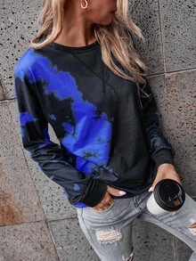 SHEIN LUNE Tie Dye Round Neck Sweatshirt - Multicolor - View 6