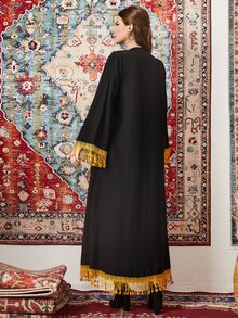 Al Najma Abaya en dentelle à franges - Noir - Voir 2