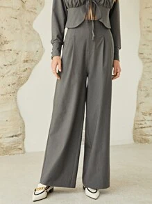 SHEIN High Waist Wide Leg Trousers - Grey - View 1