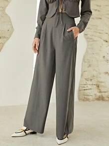 SHEIN High Waist Wide Leg Trousers - Grey - View 3