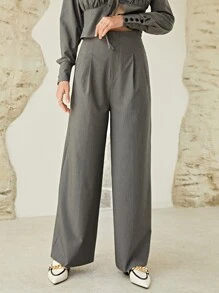 SHEIN High Waist Wide Leg Trousers - Grey - View 5