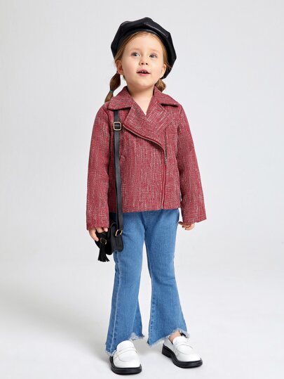 SHEIN Niñas Cazadora biker cremallera tweed