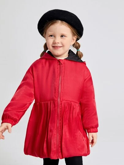 SHEIN Toddler Girls Hooded Drop Shoulder Zipper Coat