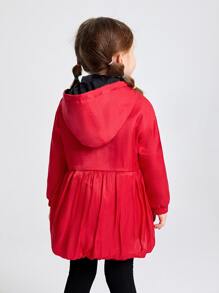 SHEIN Toddler Girls Hooded Drop Shoulder Zipper Coat - Red - View 2