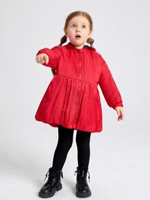 SHEIN Toddler Girls Hooded Drop Shoulder Zipper Coat - Red - View 3