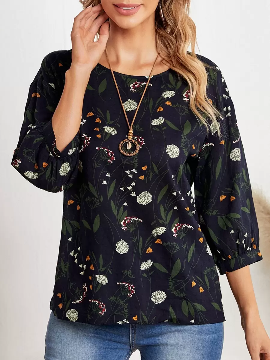 EMERY ROSE Blusa con mangas de obispo con estampado floral - Multicolor - Ver 1