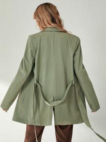斜插口袋後背開叉腰帶西裝外套 - 綠色 - 查看 2