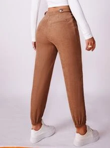 SHEIN EZwear 素色拉鏈門襟束腳褲 - 鏽棕色 - 查看 2