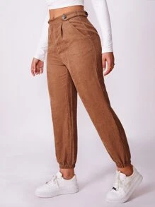 SHEIN EZwear 素色拉鏈門襟束腳褲 - 鏽棕色 - 查看 4