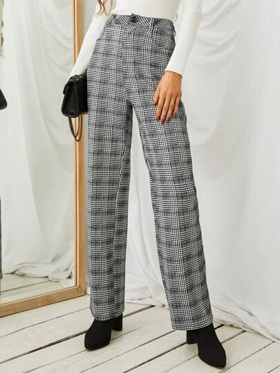 Glen Plaid Straight Leg Pants