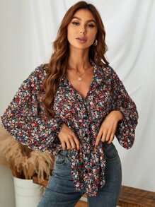 SHEIN Frenchy 小碎花燈籠袖襯衫