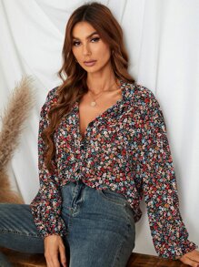 SHEIN Frenchy 小碎花燈籠袖襯衫