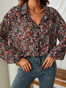 SHEIN Frenchy 小碎花燈籠袖襯衫