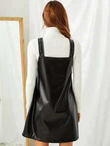 PU Leather Overall Dress Without Sweater - Black - View 2