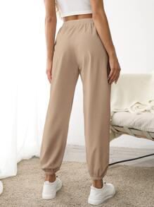 Pantalones deportivos con estiramiento alto suave recortado - Caqui - Ver 2