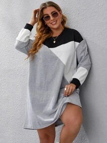 SHEIN LUNE Đầm Plus Size Khối Màu Giải trí - Xám - Xem 1