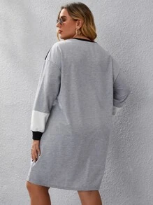 SHEIN LUNE Đầm Plus Size Khối Màu Giải trí - Xám - Xem 2