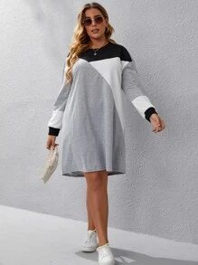 SHEIN LUNE Đầm Plus Size Khối Màu Giải trí - Xám - Xem 4