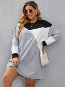 SHEIN LUNE Đầm Plus Size Khối Màu Giải trí - Xám - Xem 5
