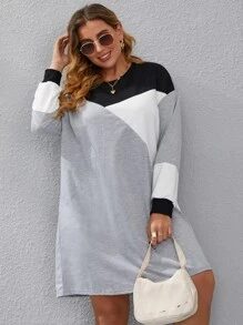 SHEIN LUNE Đầm Plus Size Khối Màu Giải trí - Xám - Xem 6