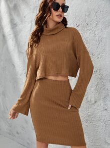 SHEIN Bộ đồ hai mảnh nữ màu trơn Thanh lịch - màu nâu - Xem 1