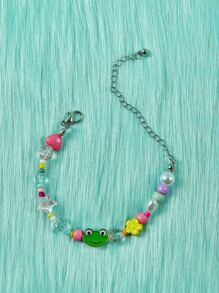ROMWE Anime Frog Decor Beaded Bracelet - Silver - View 1