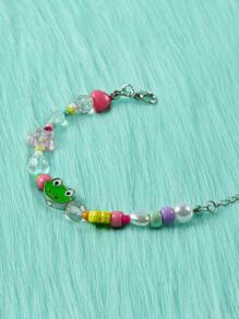 ROMWE Anime Frog Decor Beaded Bracelet - Silver - View 4