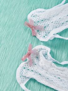 ROMWE J-Fashion 鏤空設計高筒襪 - 白色 - 查看 5