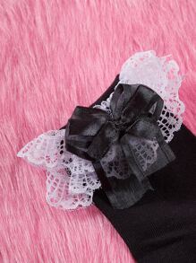 ROMWE Kawaii Lace Decor Socks - Black - View 4