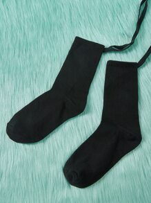ROMWE Lace-Up Design Socks - Black - View 7