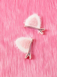 ROMWE Kawaii 2入組毛絨耳朵裝飾髮夾 - 白色 - 查看 3