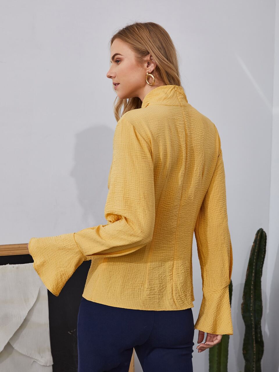 Choker Neck Flounce Sleeve Blouse