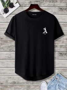 Manfinity Homme Men Letter Graphic Curved Hem Tee - Black - View 1
