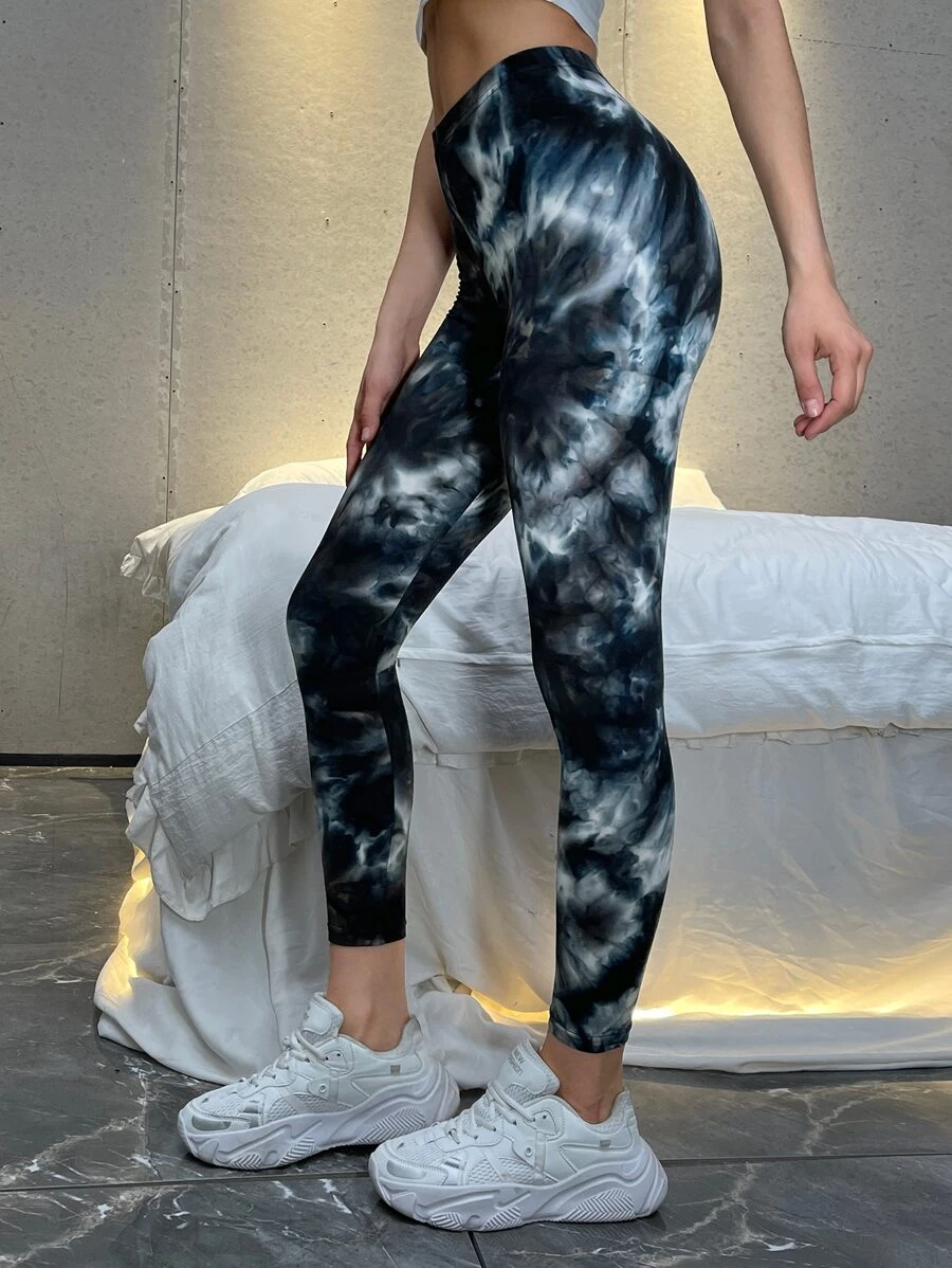 SHEIN EZwear 紮染短款緊身打底褲