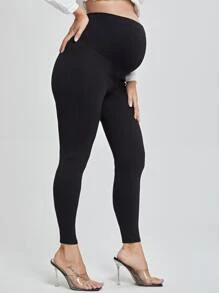 SHEIN 孕妇宽腰紧身裤 女士春夏季纯色孕妇打底裤 - 黑色 - 查看 4