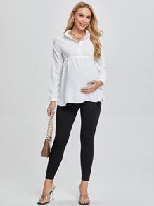 SHEIN 孕妇宽腰紧身裤 女士春夏季纯色孕妇打底裤 - 黑色 - 查看 5