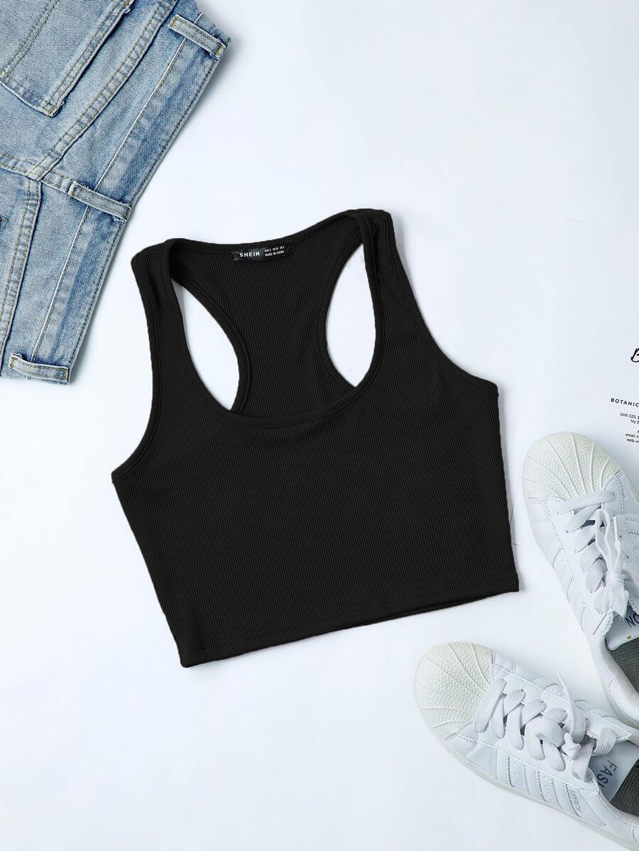 SHEIN Unity Top tank corto de espalda nadador - Negro - Ver 1